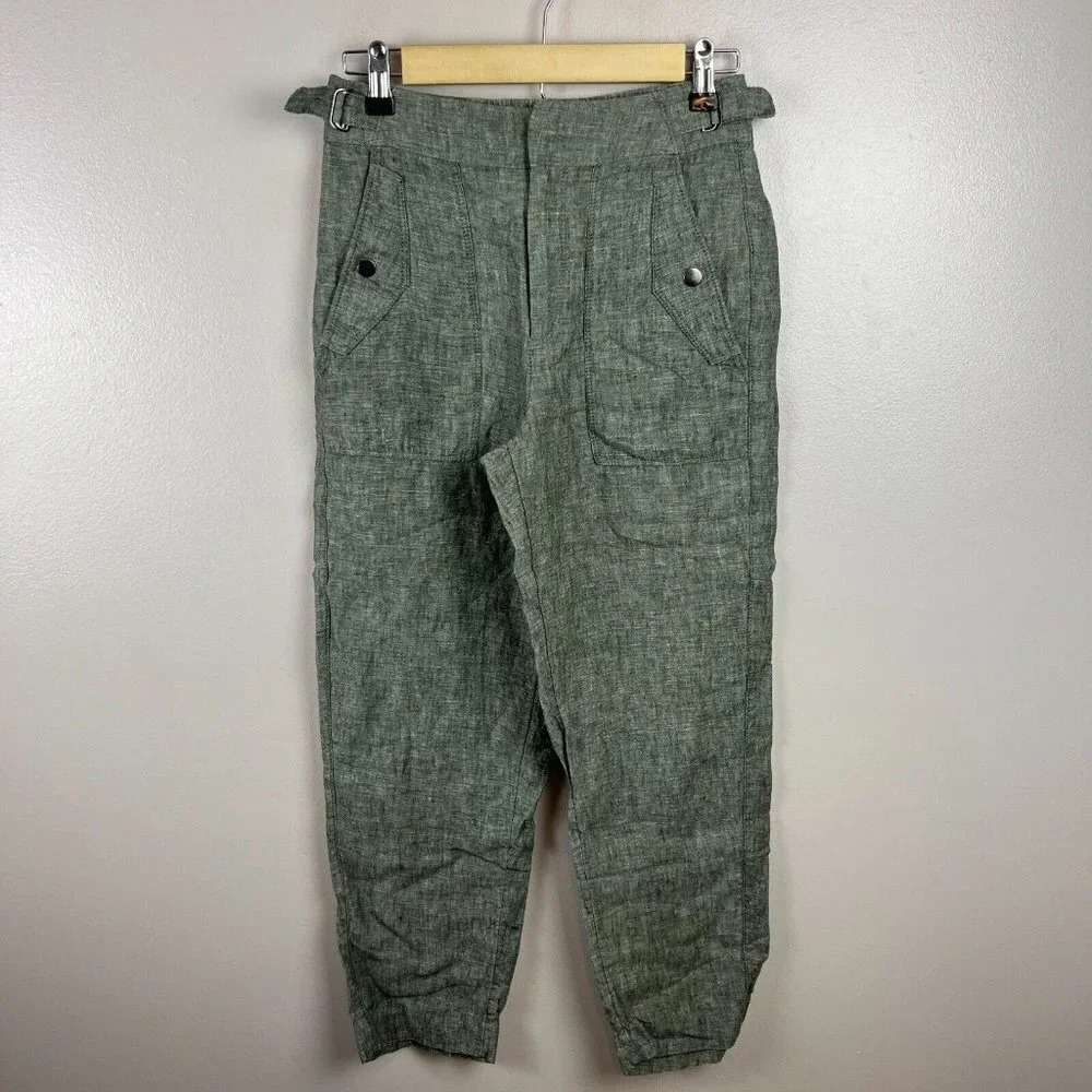 Athleta Voyager Linen Pant Size 0 Aspen Olive Green Minimal Beach Coastal